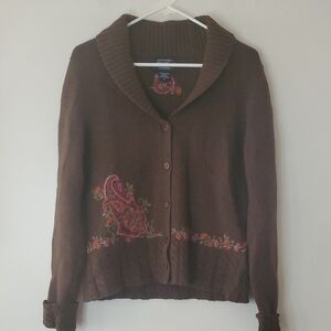 Vintage Eddie Bauer Lambswool Embroidered Sweater Size Med BoHo Cottagecore